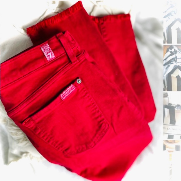 7 FOR ALL MANKIND | 28 | Frayed Hem Cigarette Skinny Cotton High Cropped Jeans - Picture 4 of 15